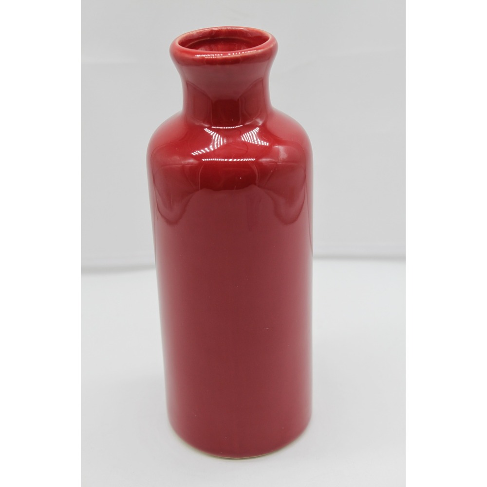 Modern Farhmhouse Vibrant Glossy Scarlet Red Ceramic Bottle Shape Vase 7.5" H